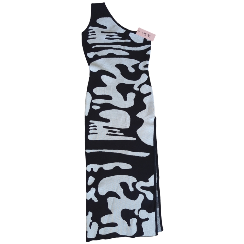 One Shoulder Black and Gray Dress